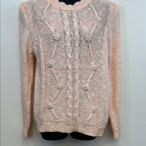 Spice of Life Peach 80s sweater with shoulder pads and pearl accents Size M